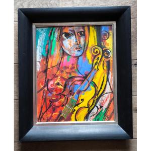 Dan Solojoff (1908-1994) Nude Woman Mixed Technique Oil On Cardboard Sbg (under Glass) 47x37.5cm.