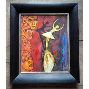 Dan Solojoff (1908-1994) Mixed Media Composition On Sbg Cardboard (under Glass) 47x37.5cm.