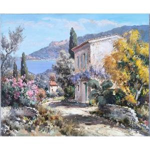 Lucien Potronat - French Riviera, Oil On Canvas, 46x55 Cm, Signed Lower Right