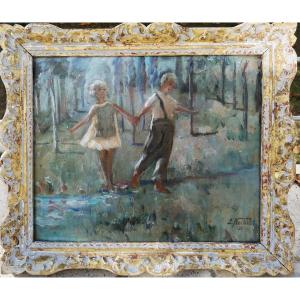 Nestor Elizaveta (russia 1885 -? France) "children" 1931 Oil On Panel 33x40cm нестор E.