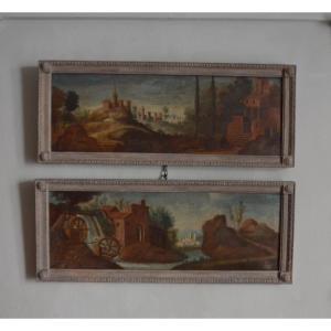 Pair Of Oils On Canvas 18th Century Landscape 