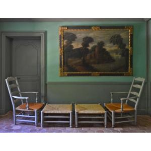 Armchairs With Foot Stools Straw Provençal