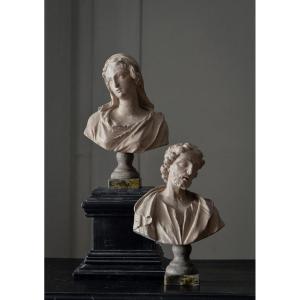 Pair Of Wooden Busts