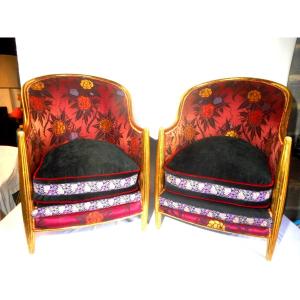 Pair Of Golden Armchairs Art Deco Period By Paul Follot (1877-1942)