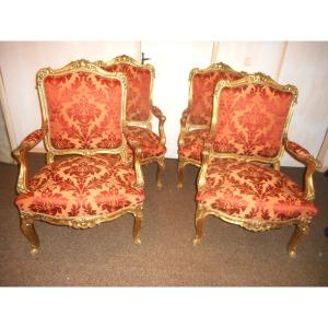 Series Of Four Armchair In Golden Wood Nineteenth Time