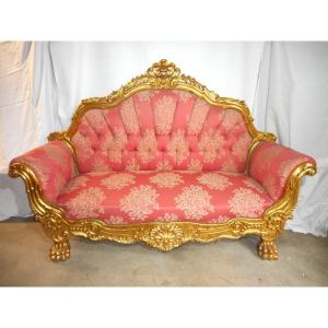 19th Century Apparat Sofa In Golden Wood Rocaille Style