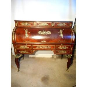Large Mahogany And Gilt Bronze Cylinder Desk Late Nineteenth Time