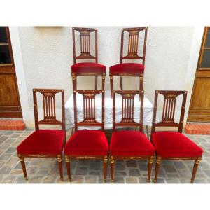 Suite Of Six Empire Period Chairs In Mahogany And Gilt Bronze