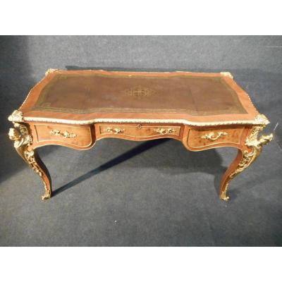 Spectaculairebureau Marquetry And Gilt Bronze End XIX