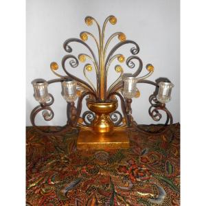 House Lamp Rings In Wrought Iron And Glass 1950s