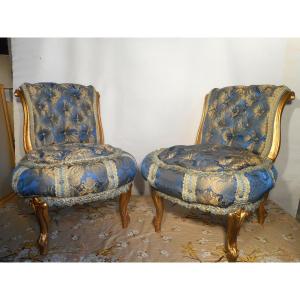 Pair Of Napoleon III Period Padded Armchair In Pure Silk