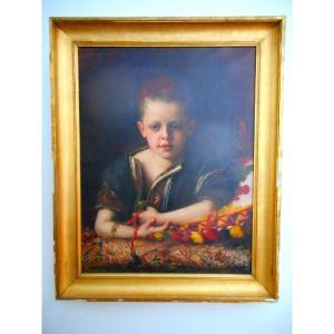 Painting Child With Jewels Signed Claire Hildebrand 1856-1898