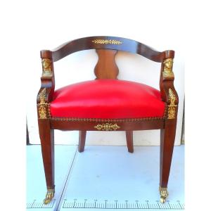 19th Century Mahogany And Gilt Bronze Office Chair Return To Egypt