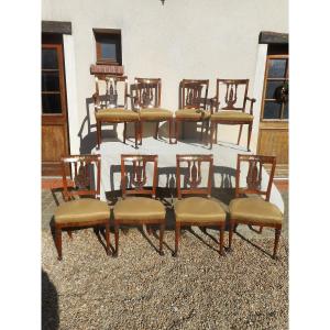 Set Of 19th Century Armchairs And Chairs In Mahogany And Gilded Bronze