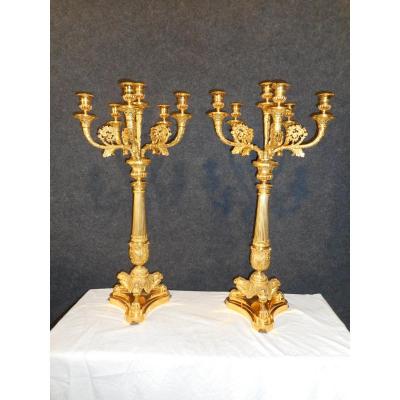 Great Pair Of Candlestick Empire Gilt Bronze Era