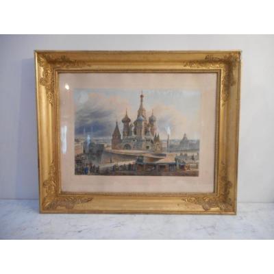 Watercolor Red Square Moscow By Auguste Jean Baptiste Cadolle 1782-1849