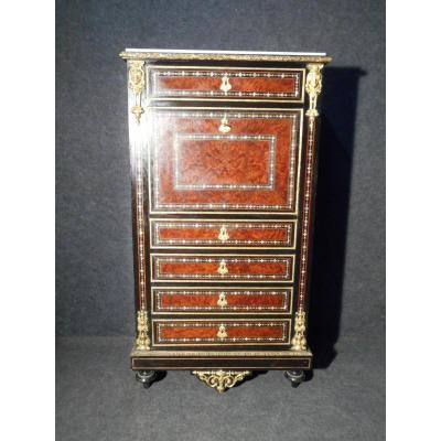 Sercretaire époque Napoléon III En Marqueterie De Nacre Et Bronze Doré