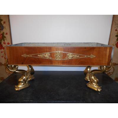 Flower Planter In Gold Marquetry And Bronze