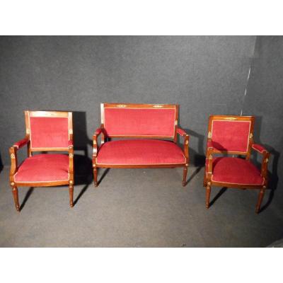 19th Century XIXth Century Sculpture Set In Golden Mahogany And Bronze