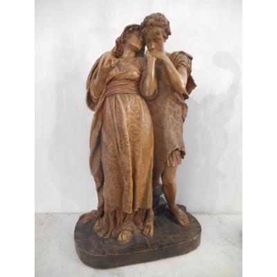 Large Terracotta "lovers" Signed Stamp Friedrich Goldscheider