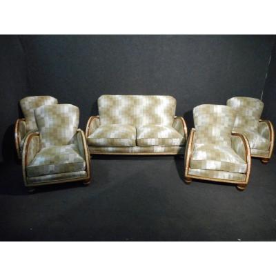 Set Of Living Room Art Deco Mahogany Nacre Band