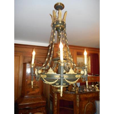Large Empire Chandelier Gilt Bronze And Painted Tole