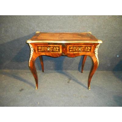 Bureau Of Lady Curved In Marquetry And Gilt Bronze Early Nineteenth Time
