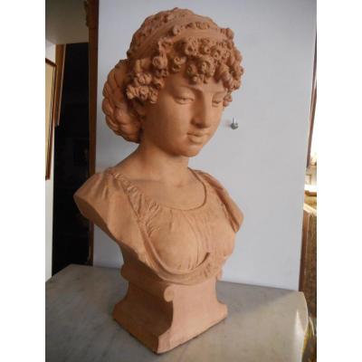 Grand Bust XIX Terracotta Title "rita" Signed Auguste Moreau
