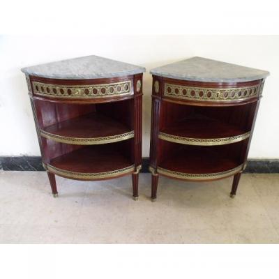 Pair Encoignure Mahogany And Gilded Bronze Louis XVI