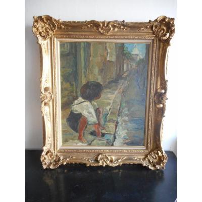 Children's Painting In Rue De Montmartre Signed Time 1940