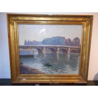Table View Paris Bridge With Seine Edge Time Late Nineteenth