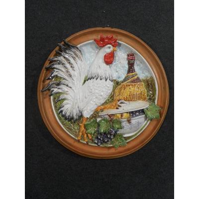 Ezio Ceccarelli 1865-1927 Large Dedicated Wine Medallion Enamelled Terracotta