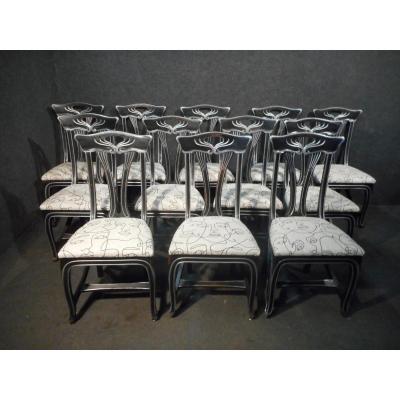 Serie Of 12 Art Nouveau Style Chairs Millieu Twentieth