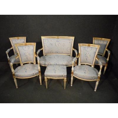 Directoire Salon Set In Lacquered And Gilded Wood