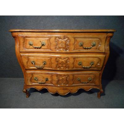 Curved Commode Regency Period In Walnut Blond With Fleur De Lys