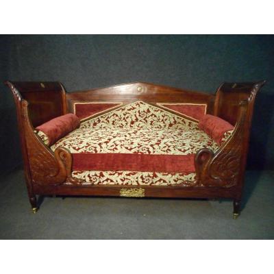Child's Bed With Swan Neck Empire Period In Cuban Mahogany