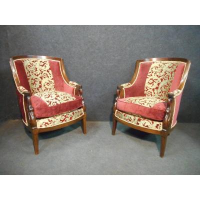 Pair Of Empire Period Bergère In Mahogany From Cuba