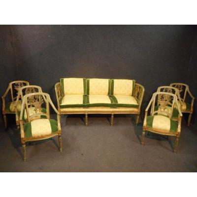 18th Century Provençal Living Room Set In Lacquered And Gilded Wood