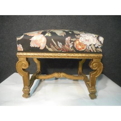 Louis XIV Style Golden Wood Stool Nineteenth Time