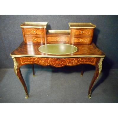 Curved Lady's Desk Napoleon III In Marquetry And Gilt Bronze