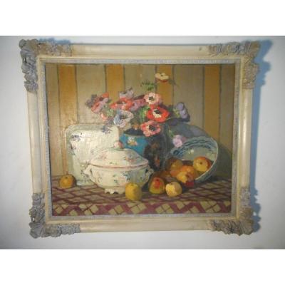 Table Still Life Sign Maurice Léonard 1899-1971