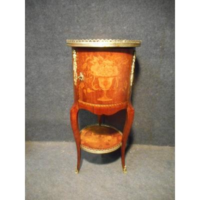 Small Drum Cabinet Napoleon III In Marquetry And Gilt Bronze