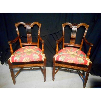 Pair Of Provençal Armchair In Walnut Eighteenth Time