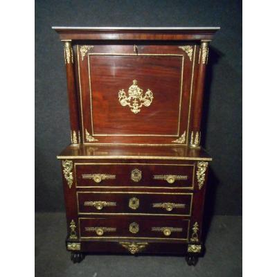 Empire Period Secretary Commode In Cuban Mahogany And Gilt Bronze