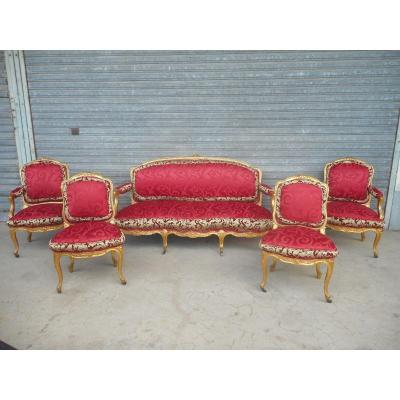 19th Century Golden Wood Living Room Set