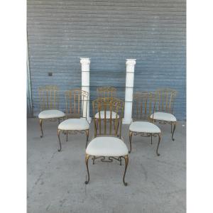 Series Of Six Design Chairs In Golden Metal Twentieth Time