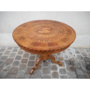 Pedestal In Marquetry Nineteenth Time Saint Michael Slaying The Dragon