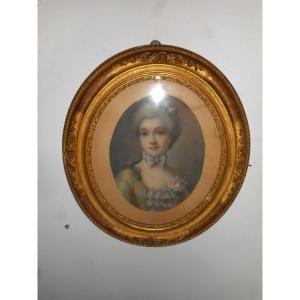 Pastel Portrait Young Woman Signed Nineteenth Time