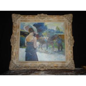 Horse Race Painting By Paul Landauer (1917-1993)