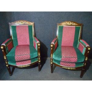 Pair Of Empire Period Officer Bergeres In Cuban Mahogany And Gilt Bronze